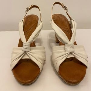 White, cork-heeled sandals, size 5-1/2